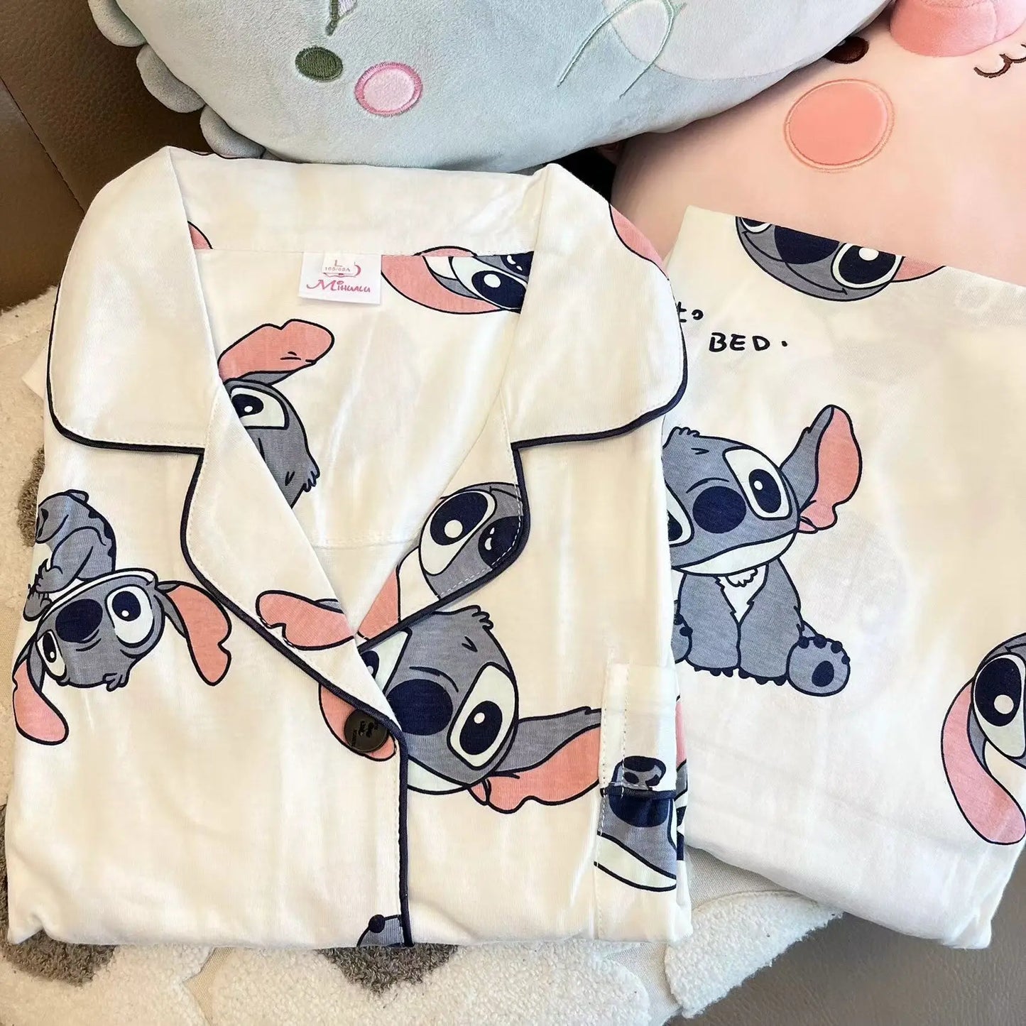 Anime Lilo Stitch Pajamas Ins Loose Cardigan Long-sleeved Home Clothes Set Comfortable Pajamas Boys Girls Couples